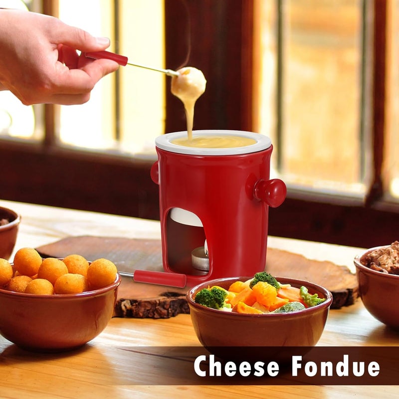 BSTKEY 280ML Ceramic Butter Warmer Set with 2 Forks, Fondue Pot Melting Pot Set, Melt Hot Pot Bowl Set for Cheese Chocolate Butter Caramel (Red) - Image 4